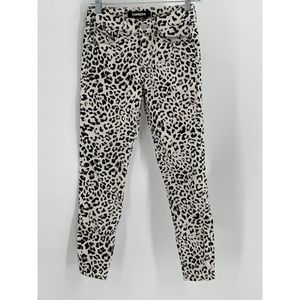 Express Jeans Cheetah Leopard Women 28 Waist 0 Skinny Mid Rise‎ Off White Black